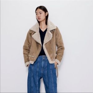 Suede Sherpa lined biker jacket